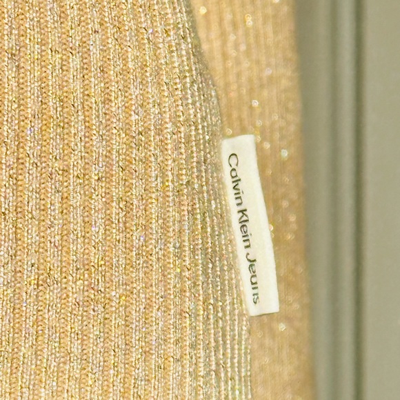 NWT Calvin Klein Rib Knit Tops Metallic Sweater turtleneck  XS Gold - Picture 7 of 10